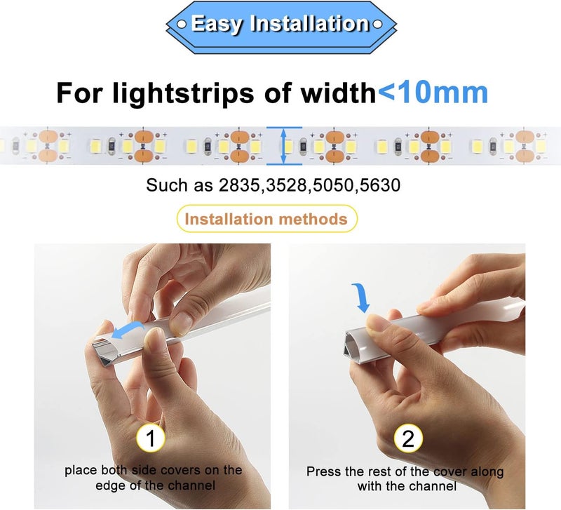 VST 10pack 3.3ft LED Channel, V Shape Led Diffuser Channel, LED Aluminum Channel System with Milky Cover, End Caps and Mounting Clips, Aluminum Profile for LED Strip Light Very Easy Installation - Image 3
